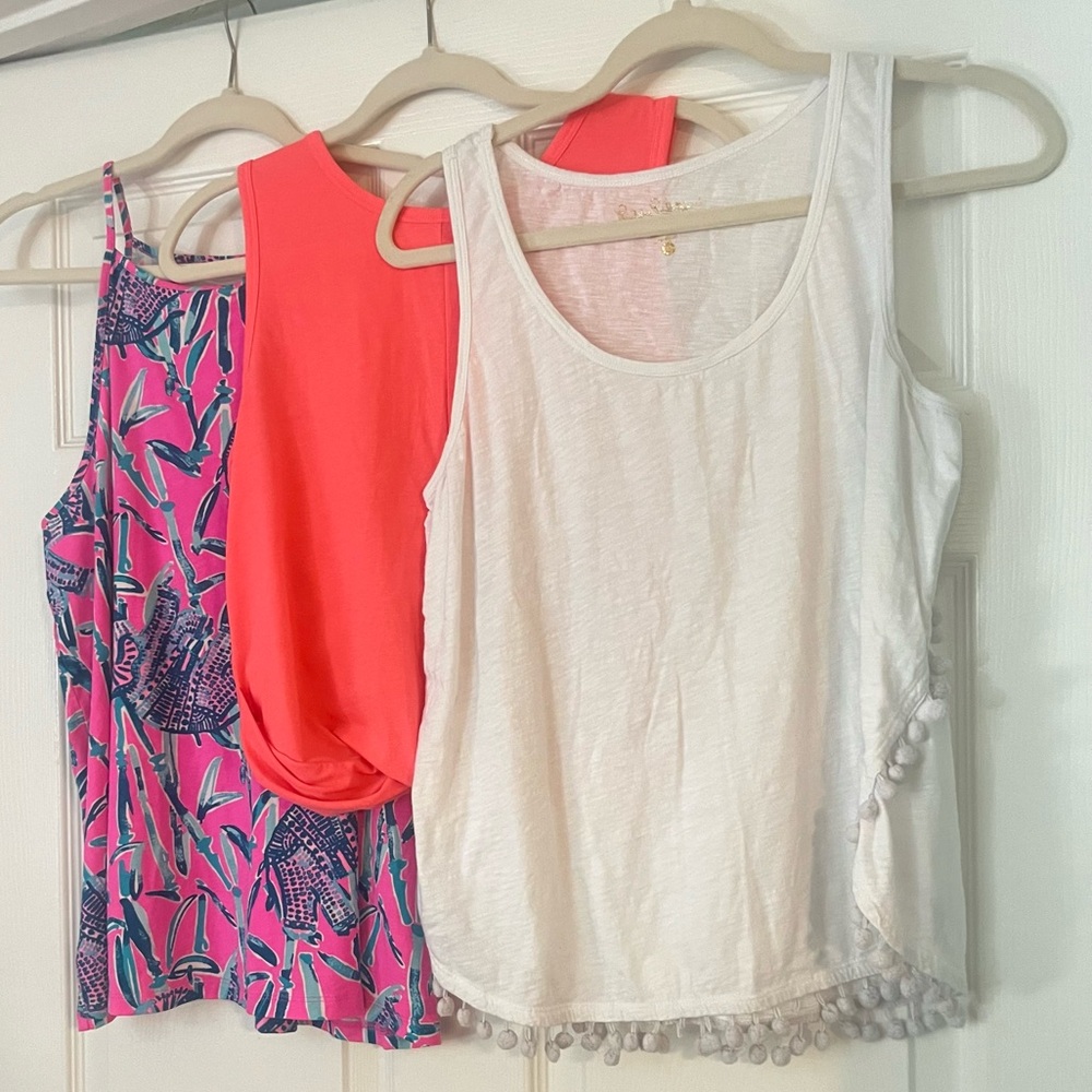 3 Lilly Pulitzer Luxe Women's Tank Tops - White, Pink, and Multicolor M